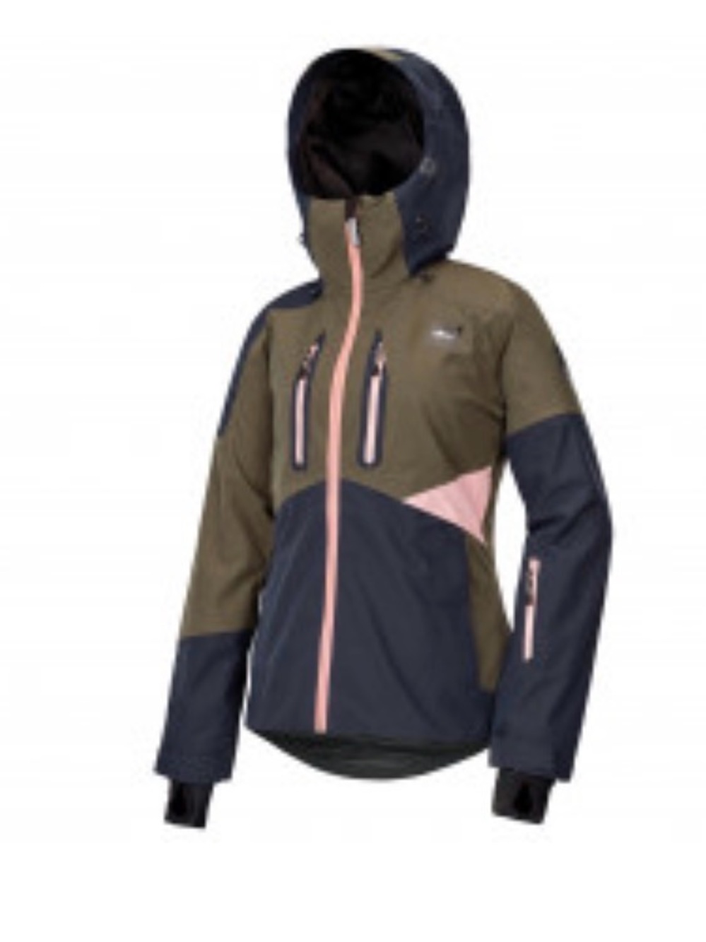 Picture Women’s Organic Olive, Navy & Pink Hooded Waterproof Ski Seen Jacket